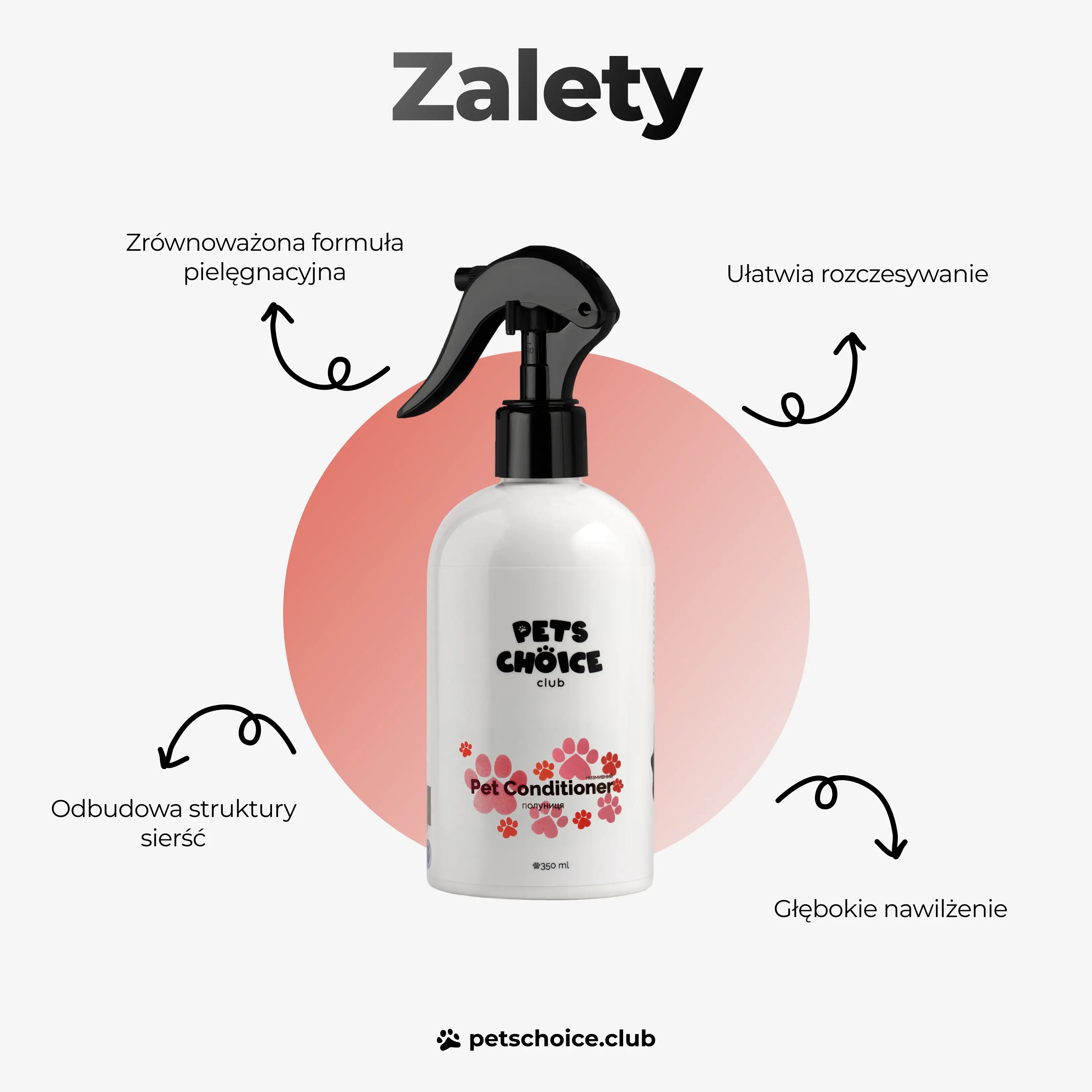 Odżywka w sprayu bez spłukiwania dla psów, zapach truskawkowy, 350 ml
