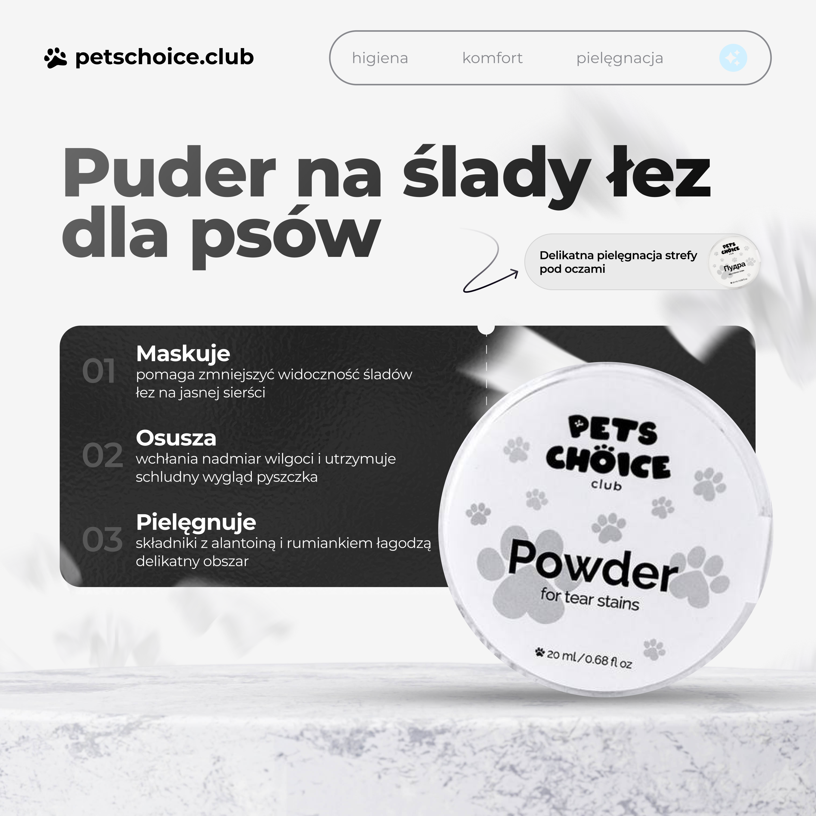 Puder do pielęgnacji okolic oczu psa, 20 g