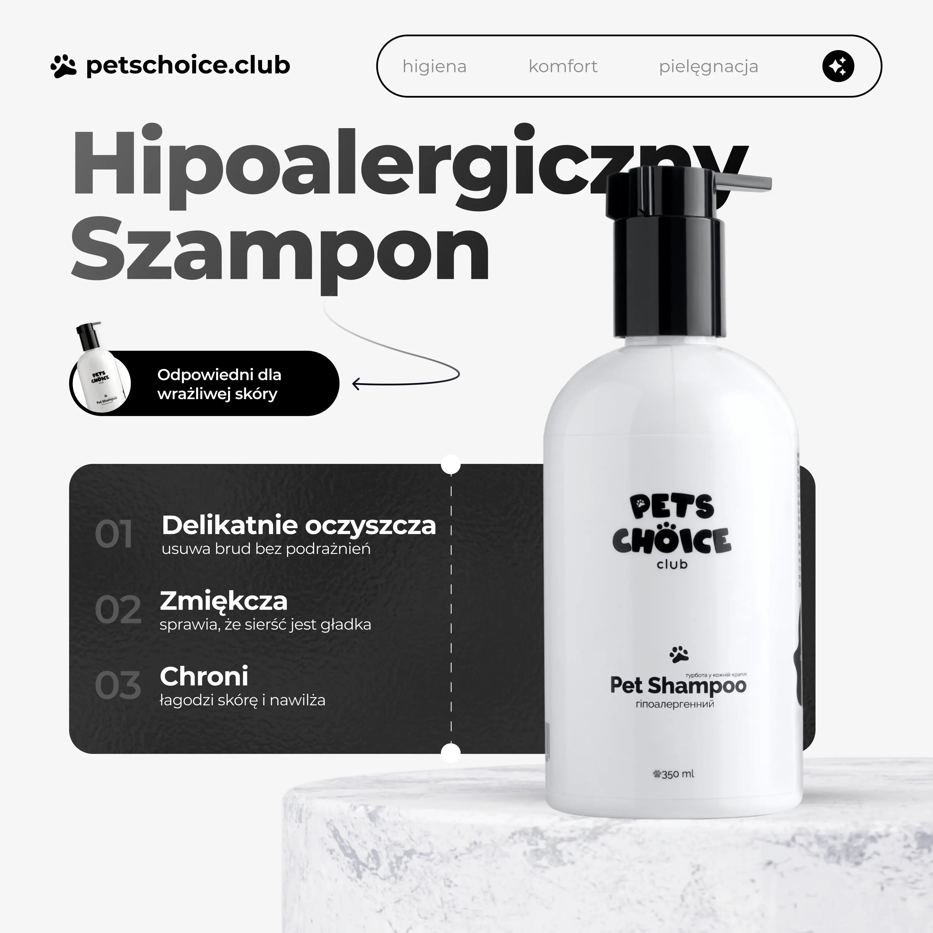 Bezzapachowy szampon pielęgnacyjny dla psów, 350 ml