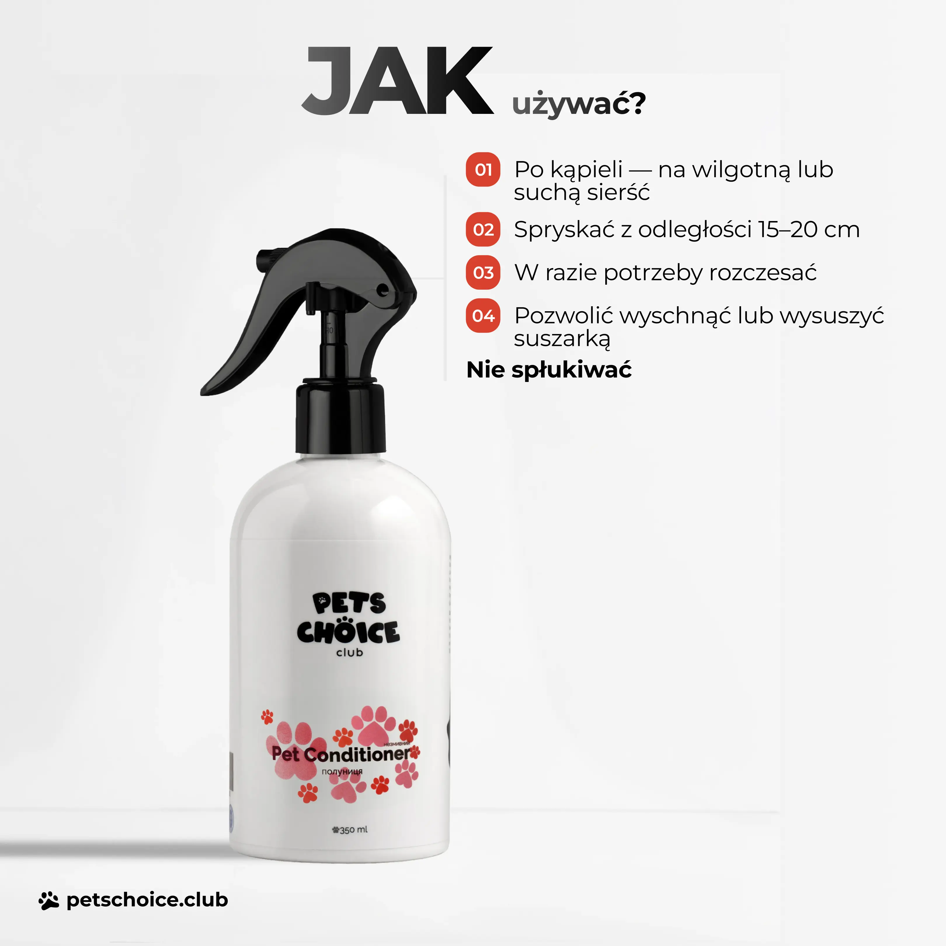 Odżywka w sprayu bez spłukiwania dla psów, zapach truskawkowy, 350 ml